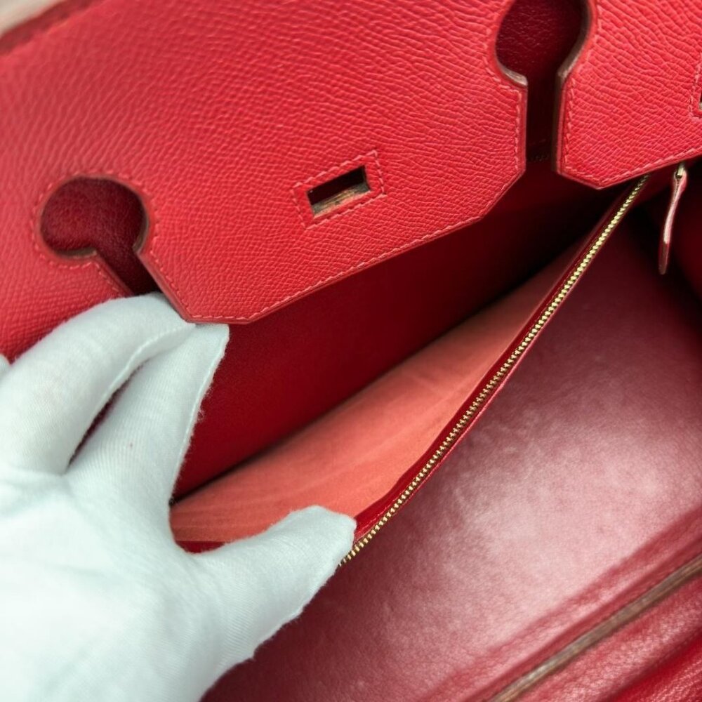 HERMES Birkin 35 GHW Vintage Rouge Vif Epsom Leather Shoulder Bag - Picture 10 of 10